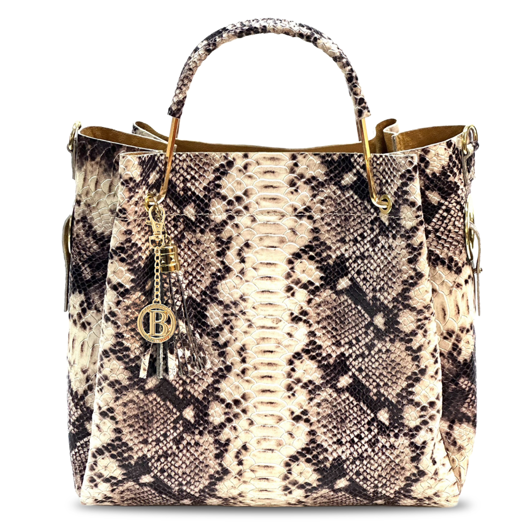 Geantă din piele naturală damă Zaza - print șarpe