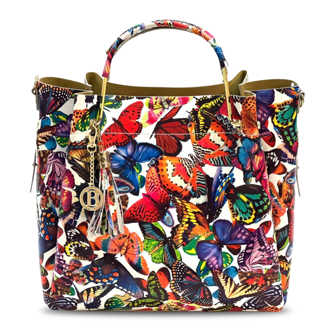 Geantă din piele naturală damă Zaza - fluturi