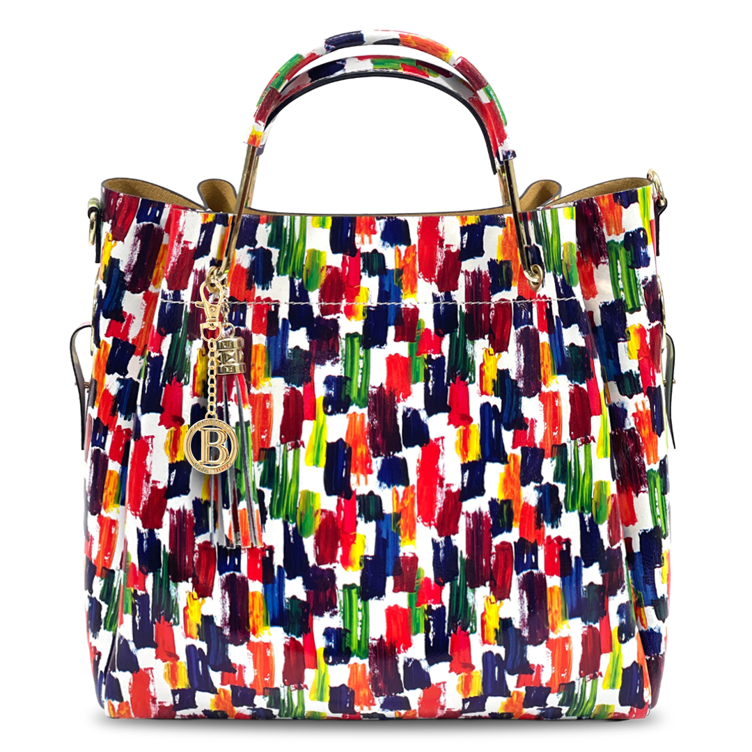 Geantă din piele naturală damă Zaza - print colorat