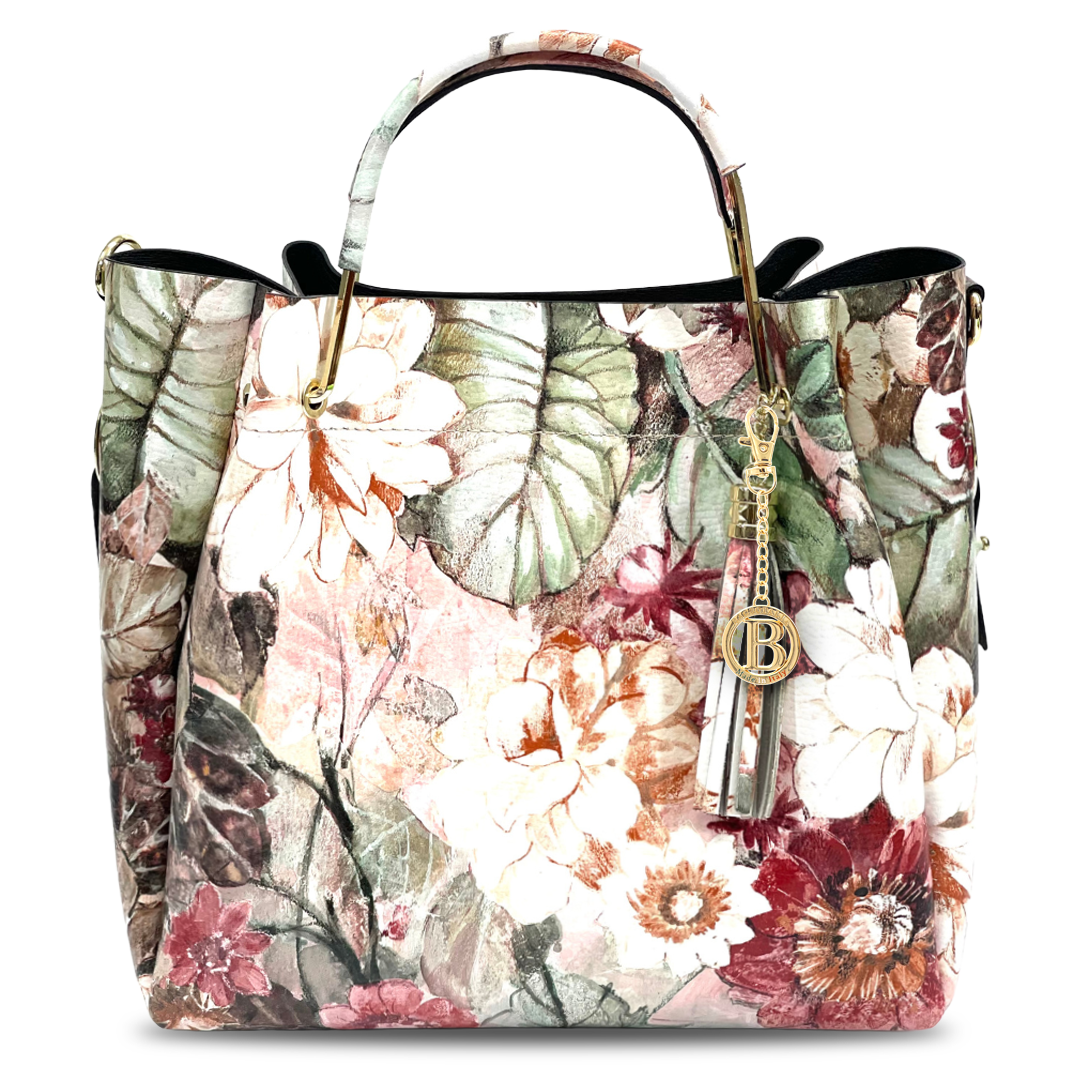 Geantă din piele naturală damă Zaza - imprimeu floral