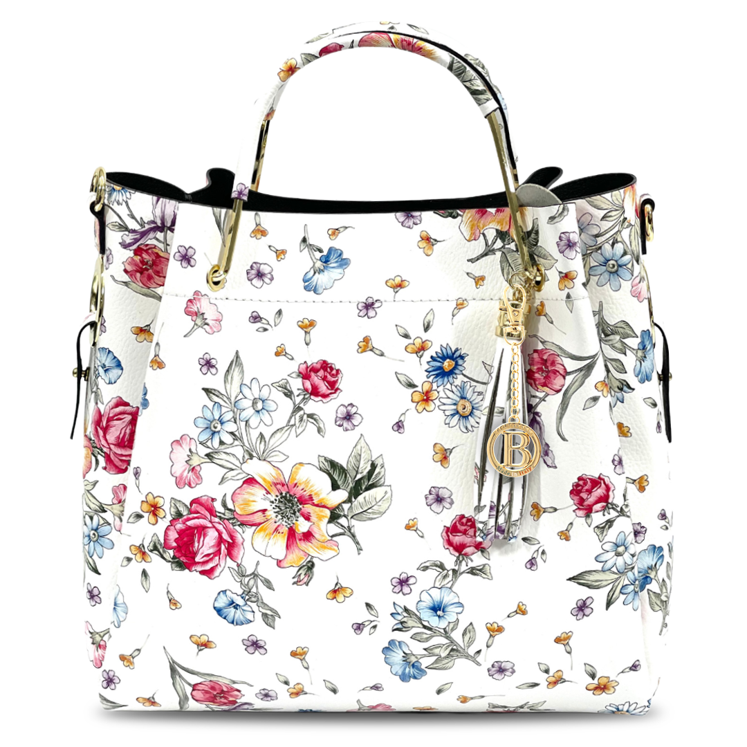 Geantă din piele naturală damă Zaza - flori delicate