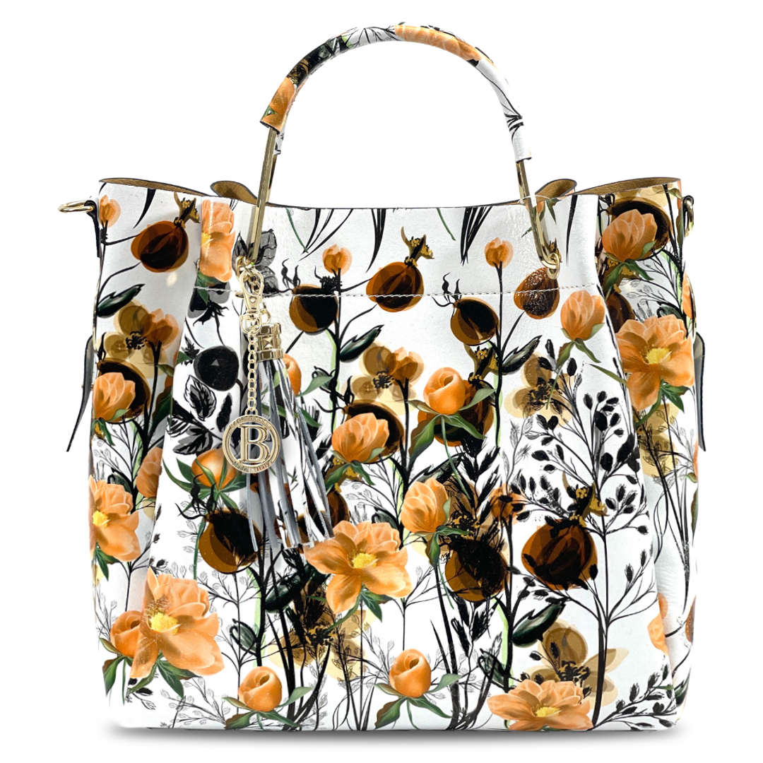 Geantă din piele naturală damă Zaza - flori galbene