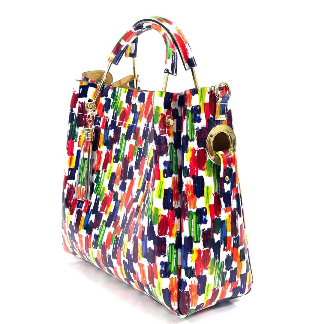 Geantă din piele naturală damă Zaza - print colorat