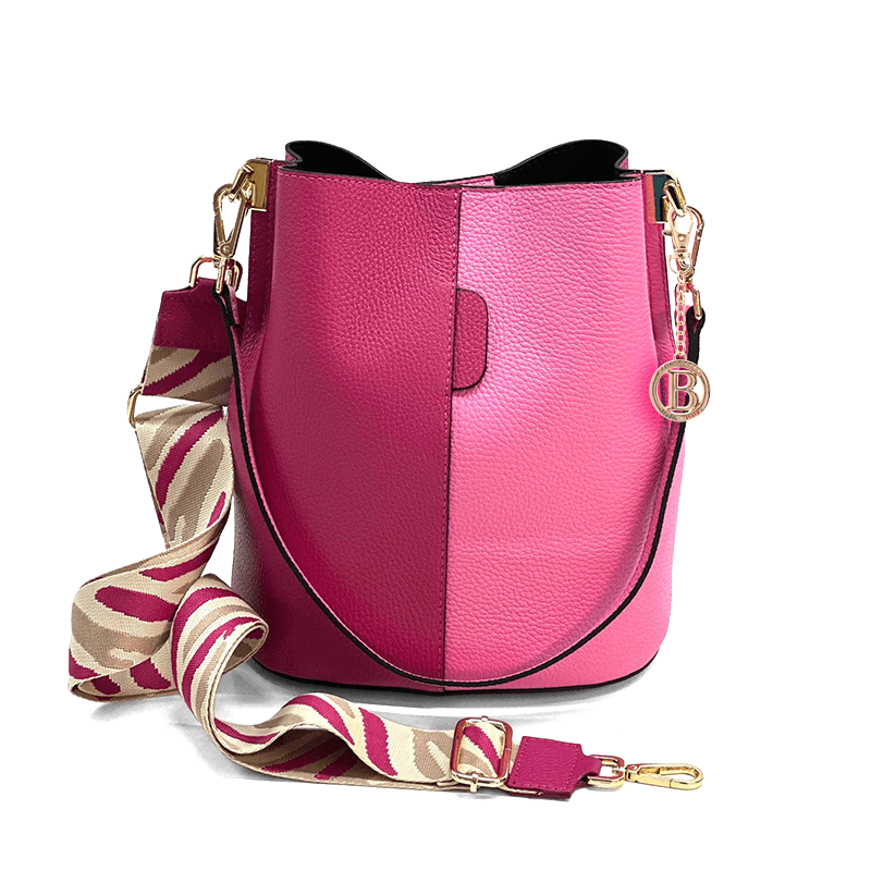 Geantă de damă din piele naturală cu 2 mânere Alba - fucsie/roz