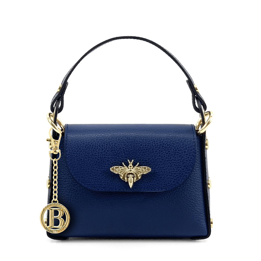 Geantă din piele naturală cu 2 mânere pentru damă Alena - albastru închis