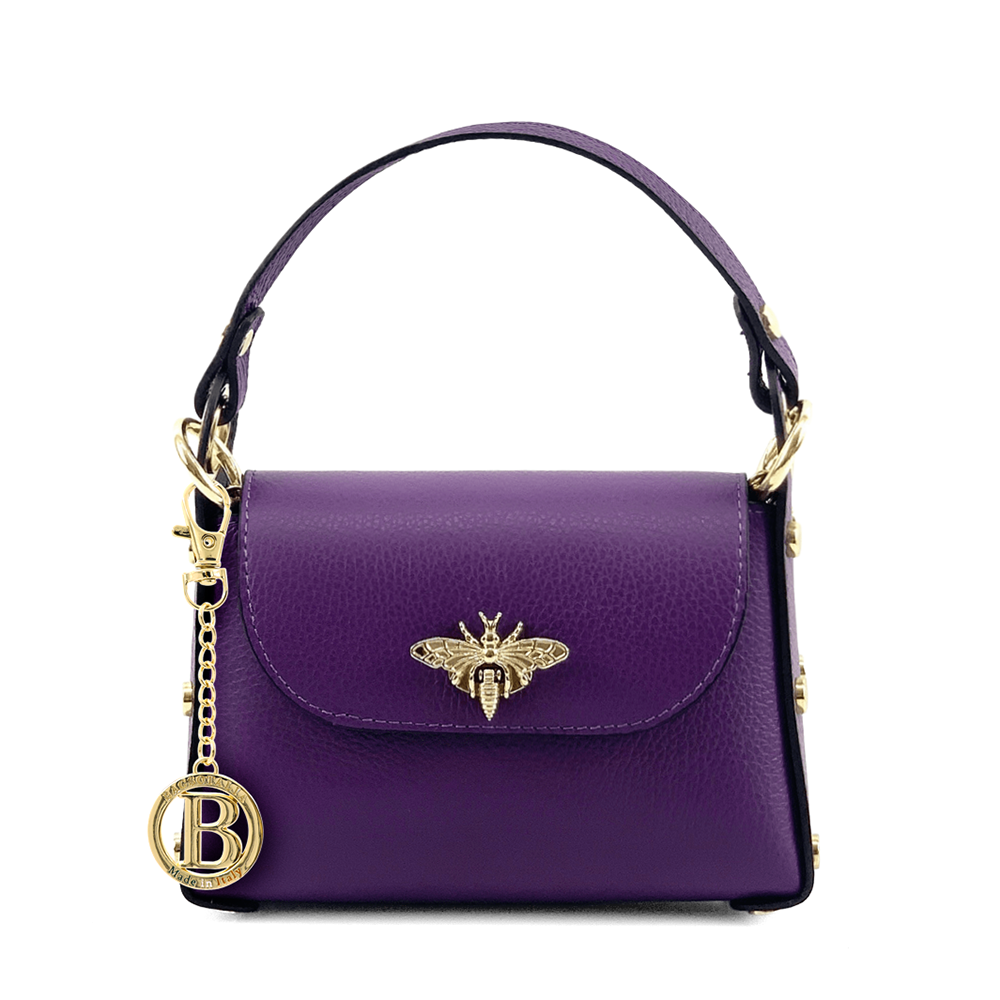 Geantă din piele naturală cu 2 mânere pentru damă Alena - mov închis