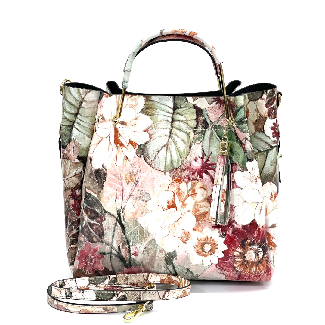 Geantă din piele naturală damă Zaza - imprimeu floral