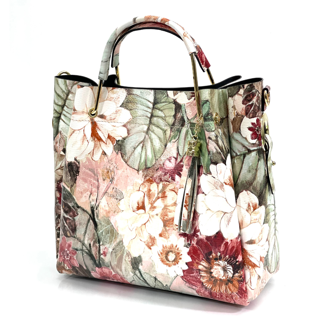 Geantă din piele naturală damă Zaza - imprimeu floral