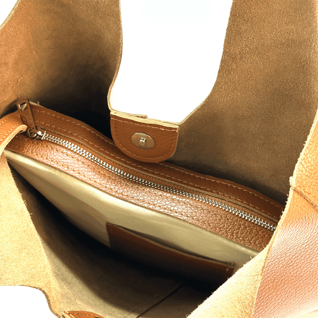 Geantă tip sac din piele naturală Anelia - maro cărămiziu