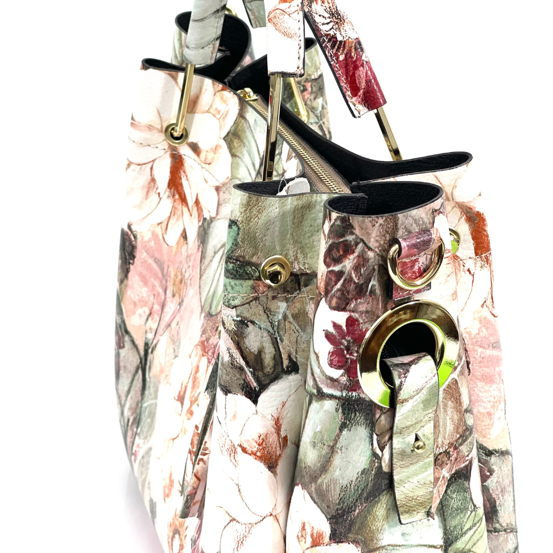 Geantă din piele naturală damă Zaza - imprimeu floral