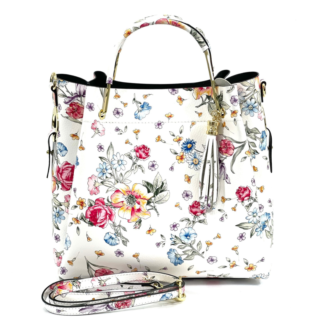 Geantă din piele naturală damă Zaza - flori delicate
