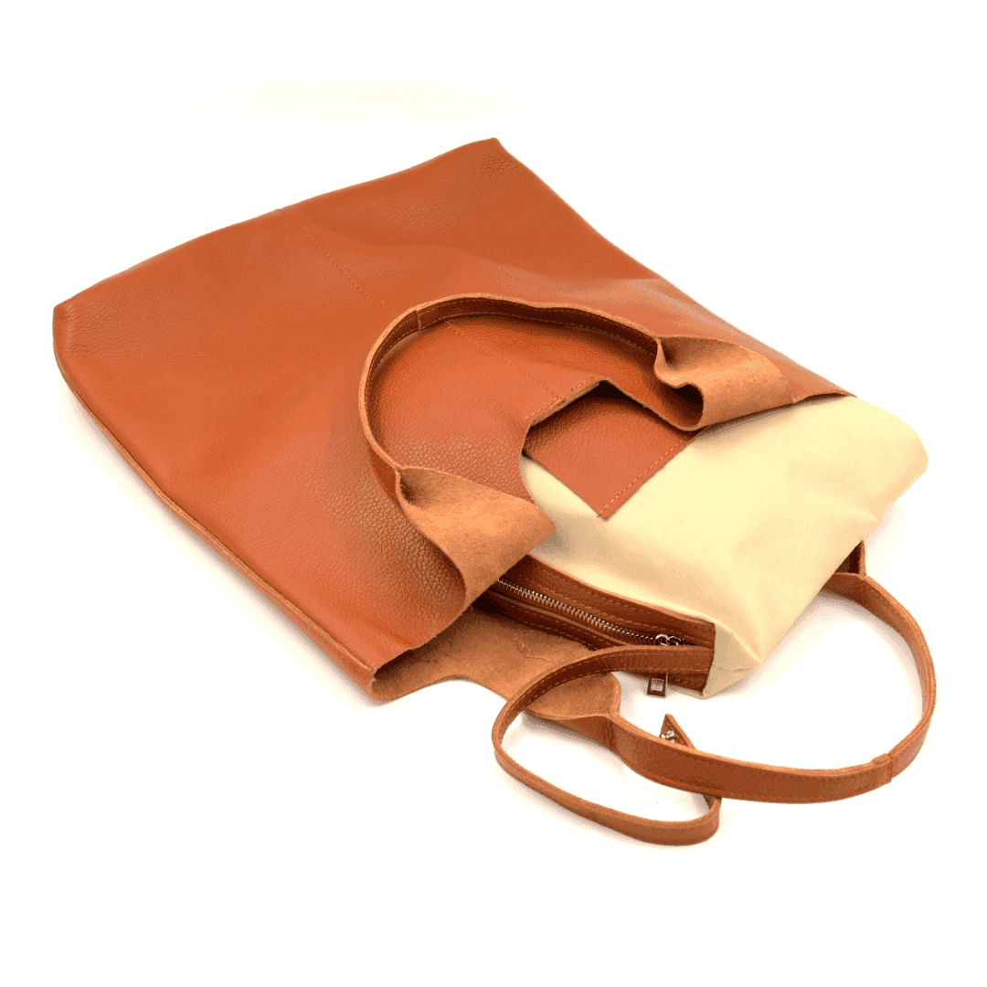 Geantă tip sac din piele naturală Anelia - maro cărămiziu