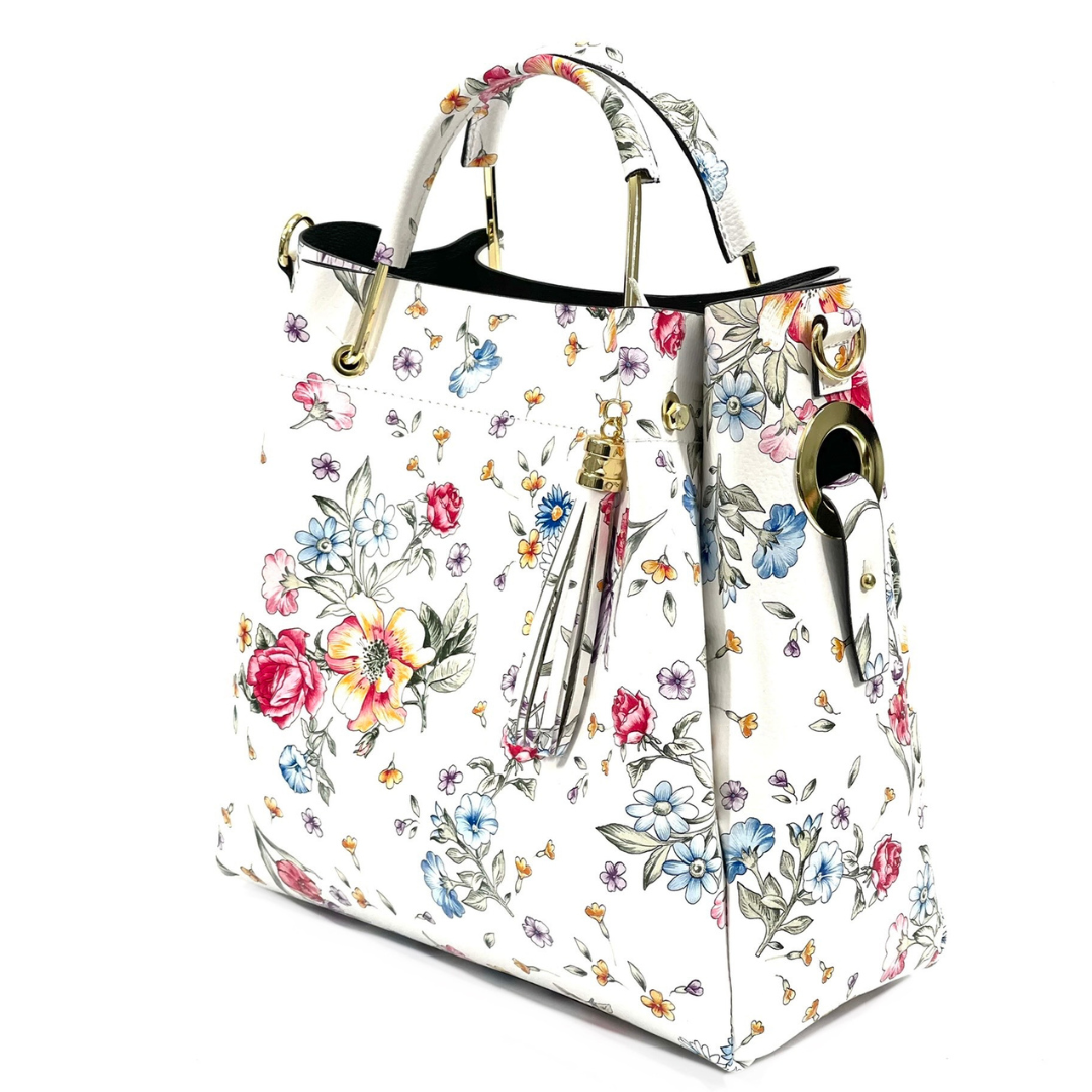 Geantă din piele naturală damă Zaza - flori delicate