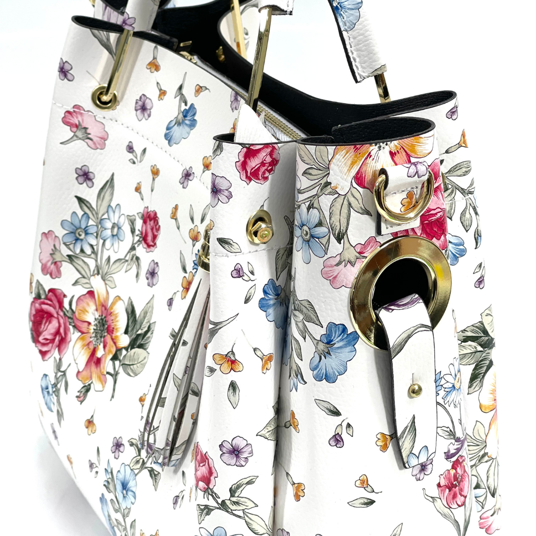 Geantă din piele naturală damă Zaza - flori delicate