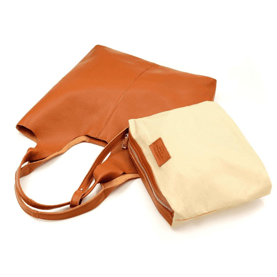 Geantă tip sac din piele naturală Anelia - maro cărămiziu