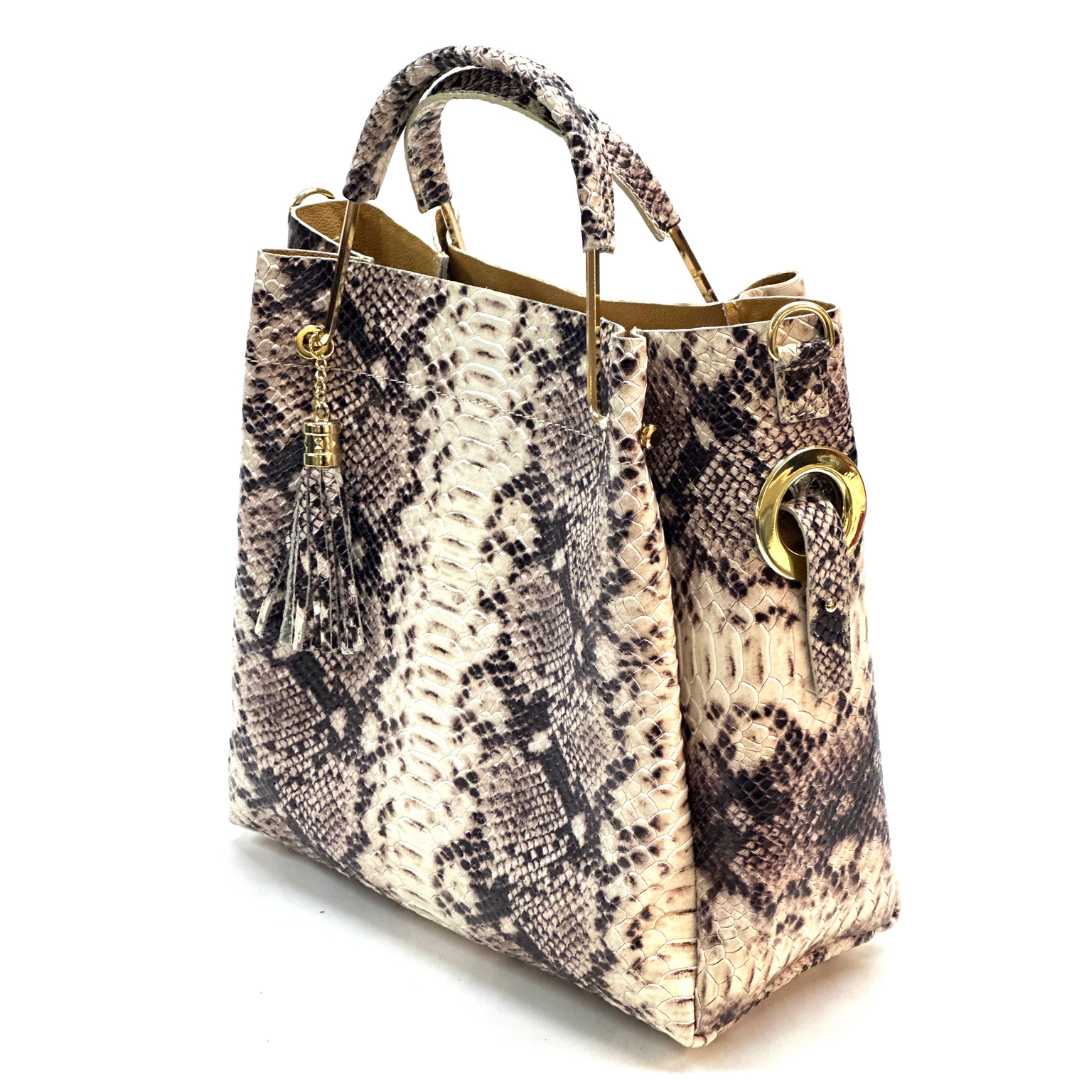 Geantă din piele naturală damă Zaza - print șarpe