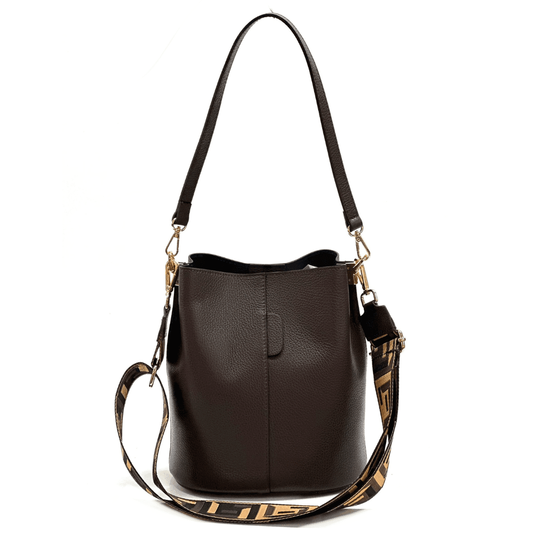 Geantă de damă din piele naturală cu 2 mânere Alba - maro închis