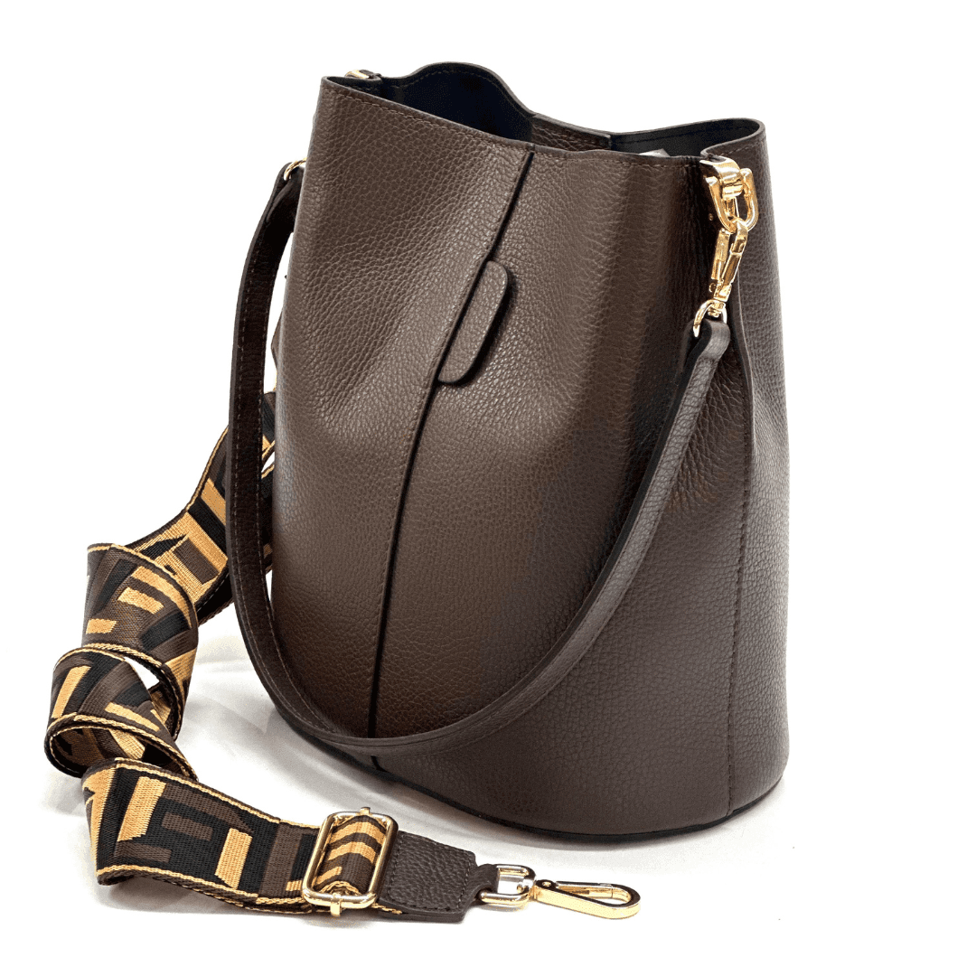 Geantă de damă din piele naturală cu 2 mânere Alba - maro închis