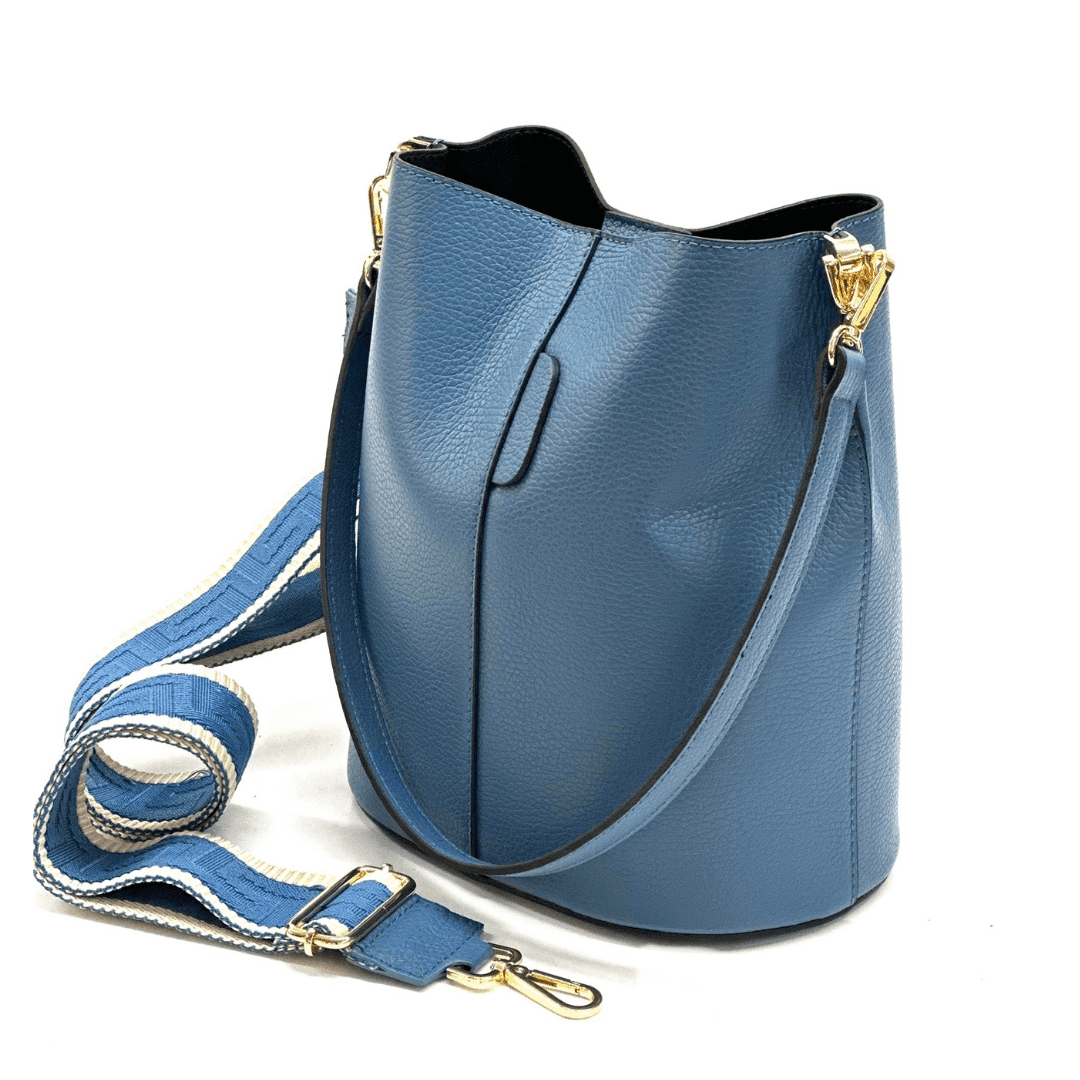 Geantă de damă din piele naturală cu 2 mânere Alba - albastru