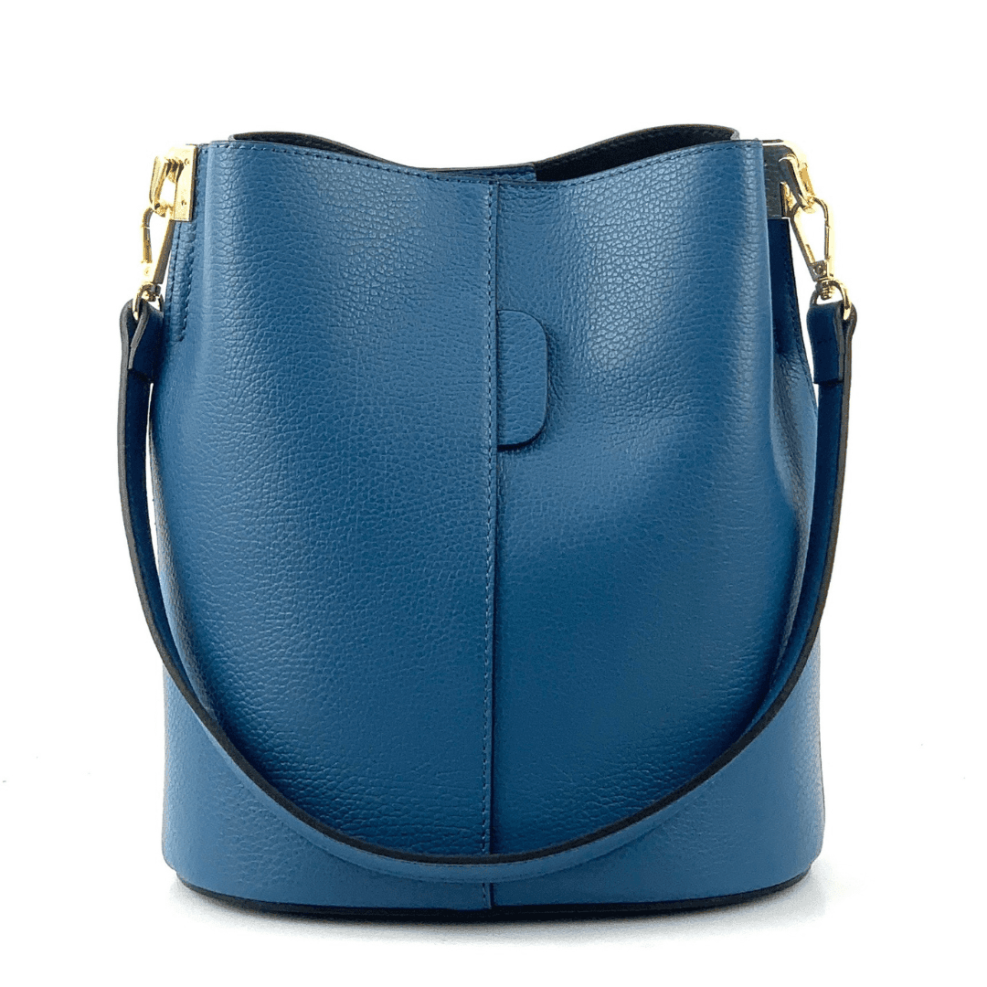 Geantă de damă din piele naturală cu 2 mânere Alba - albastru
