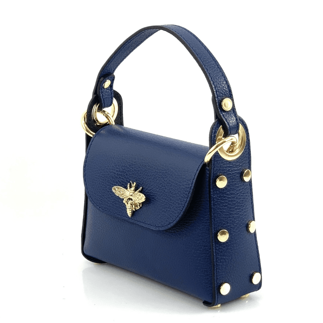 Geantă din piele naturală cu 2 mânere pentru damă Alena - albastru închis