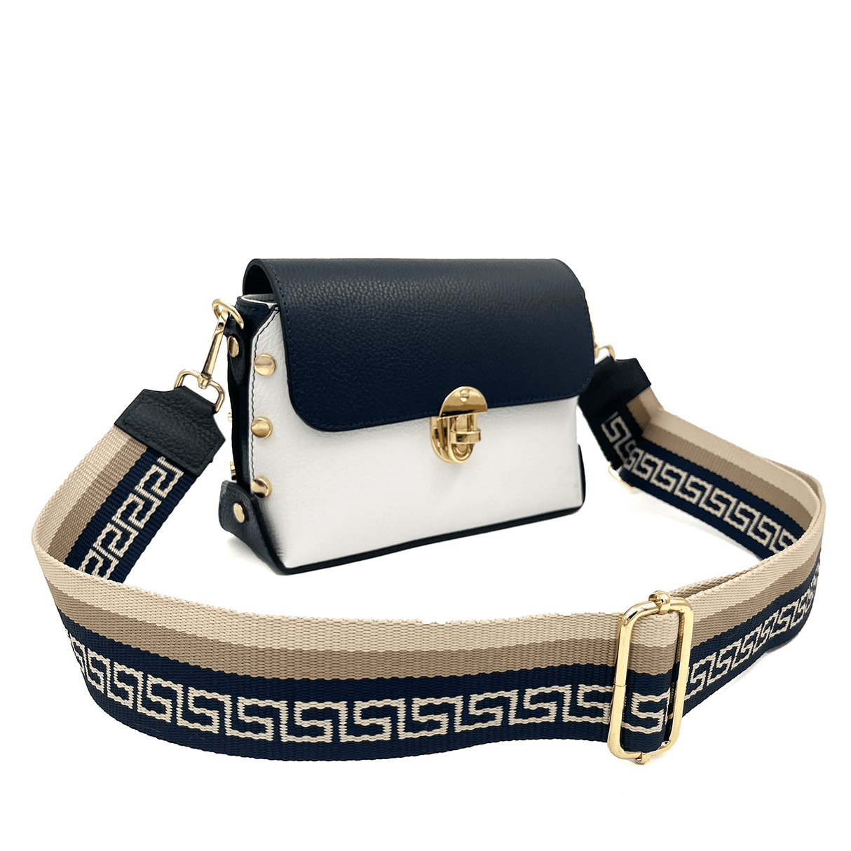 Geantă din piele naturală pentru damă Antoanella - alb/albastru