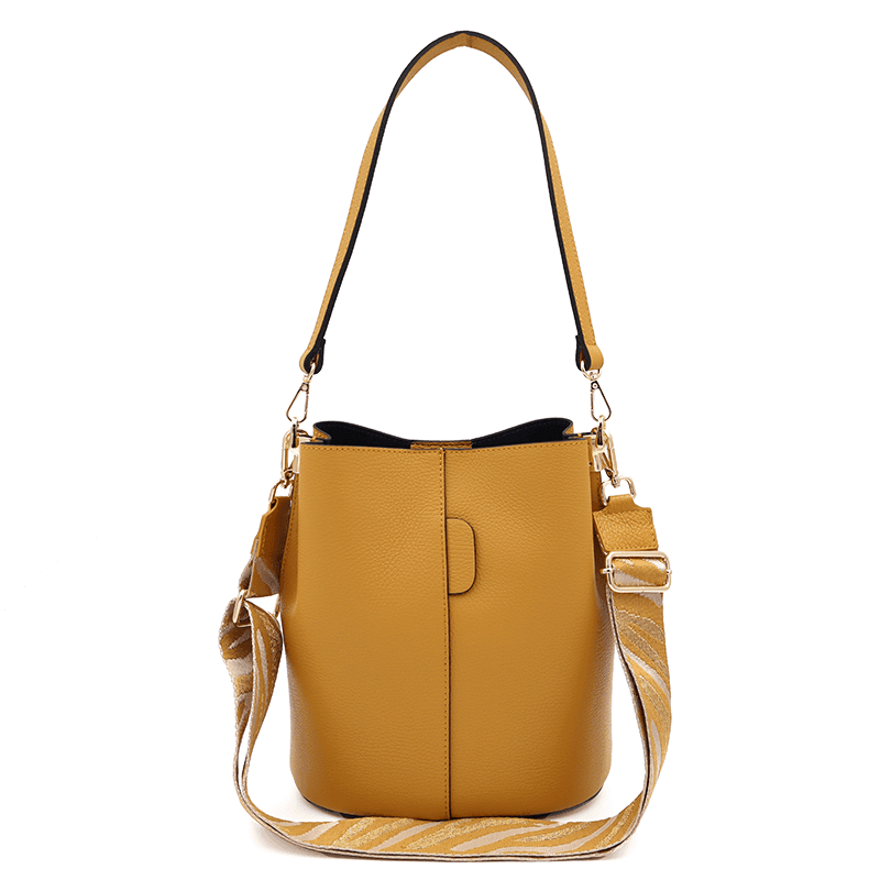 Geantă de damă din piele naturală cu 2 mânere Alba - muștar