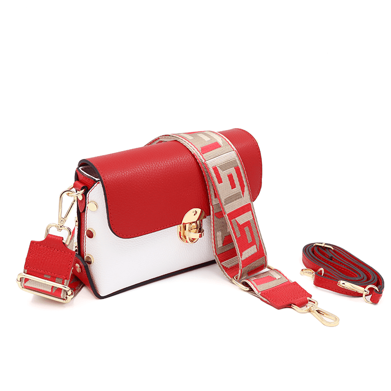 Geantă din piele naturală de umăr damă Antoanella - roșu/alb