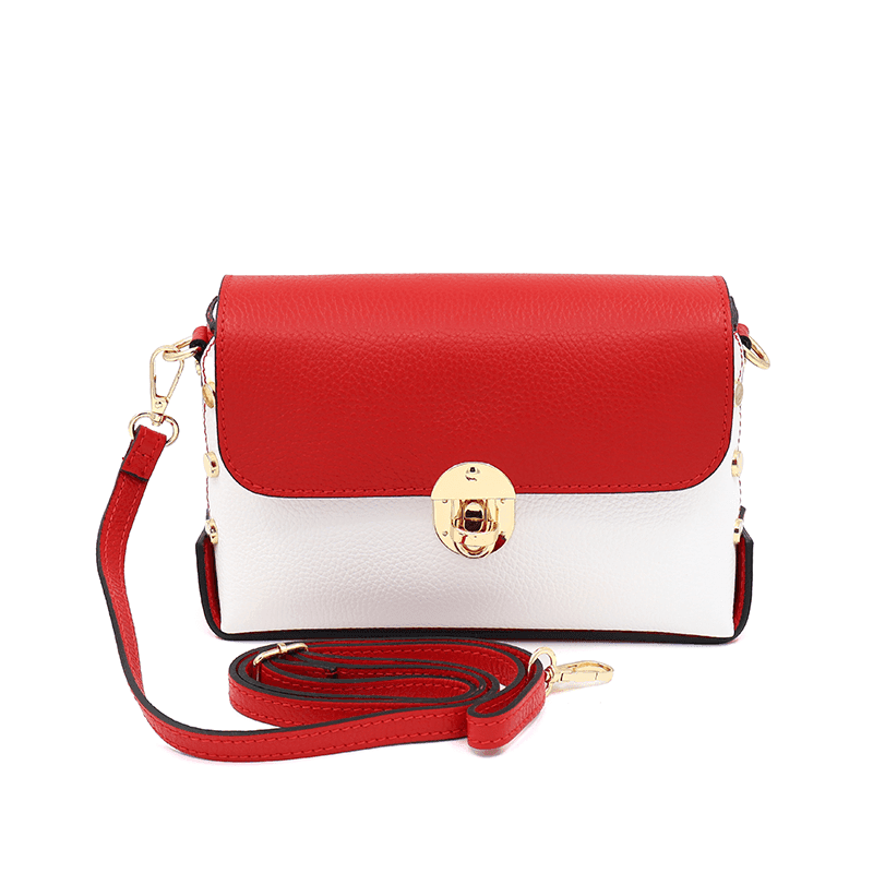 Geantă din piele naturală de umăr damă Antoanella - roșu/alb