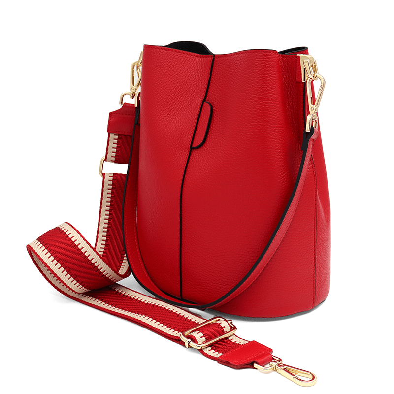 Geantă de damă din piele naturală cu 2 mânere Alba - roșu