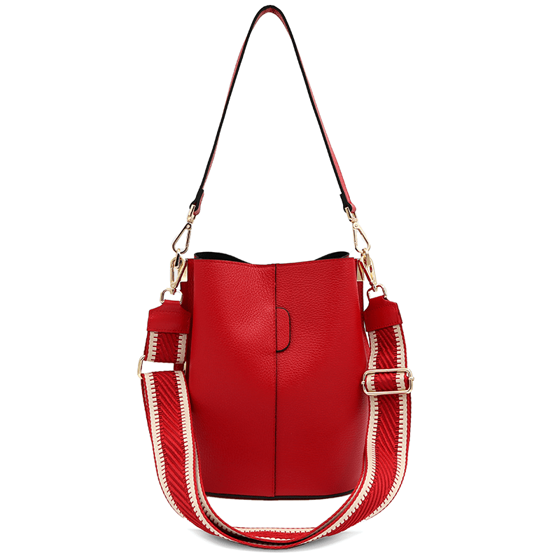 Geantă de damă din piele naturală cu 2 mânere Alba - roșu