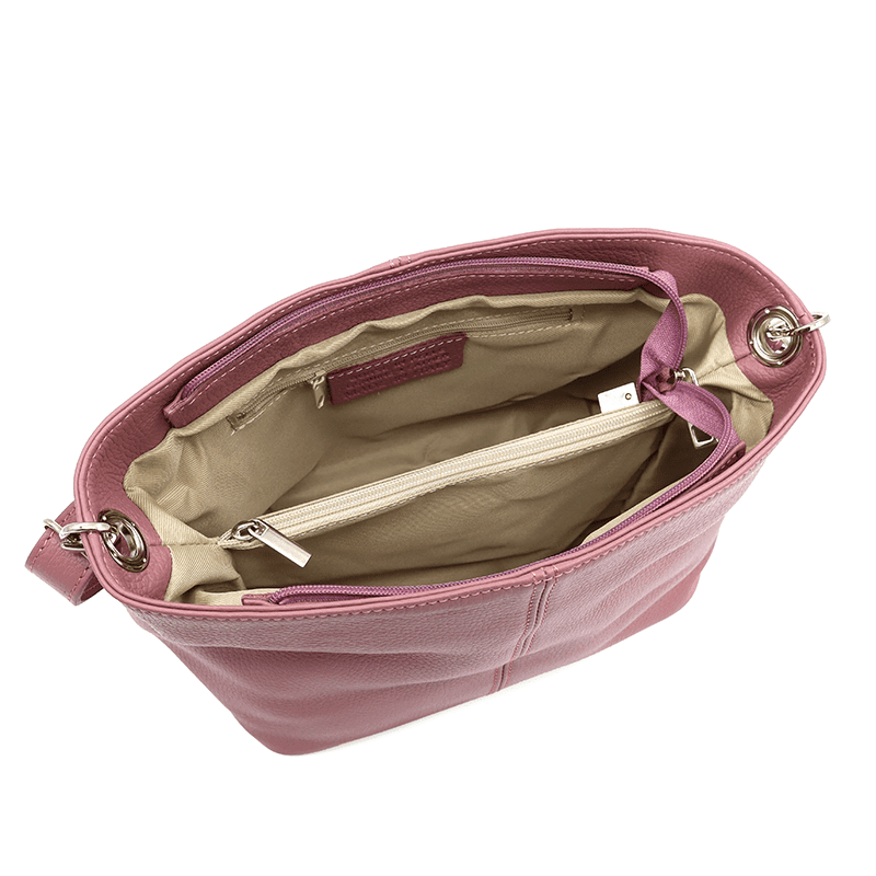 Geantă din piele naturală de umăr Kika - scrum de trandafiri