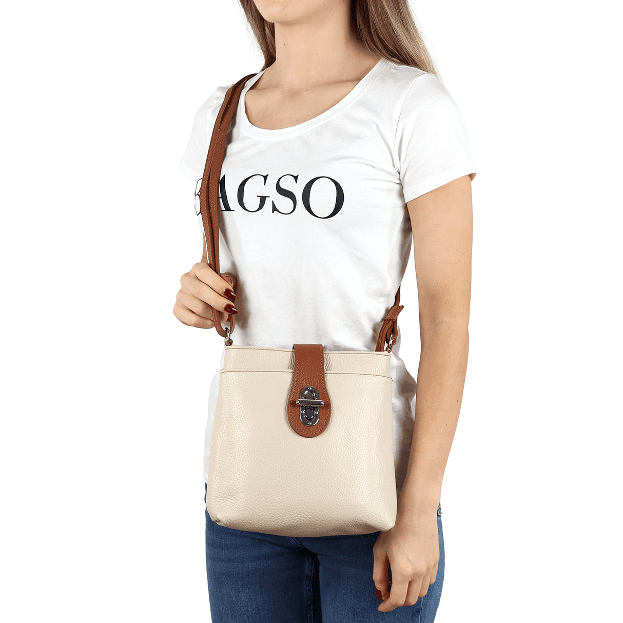 Geantă peste umăr din piele naturală Andria - gri