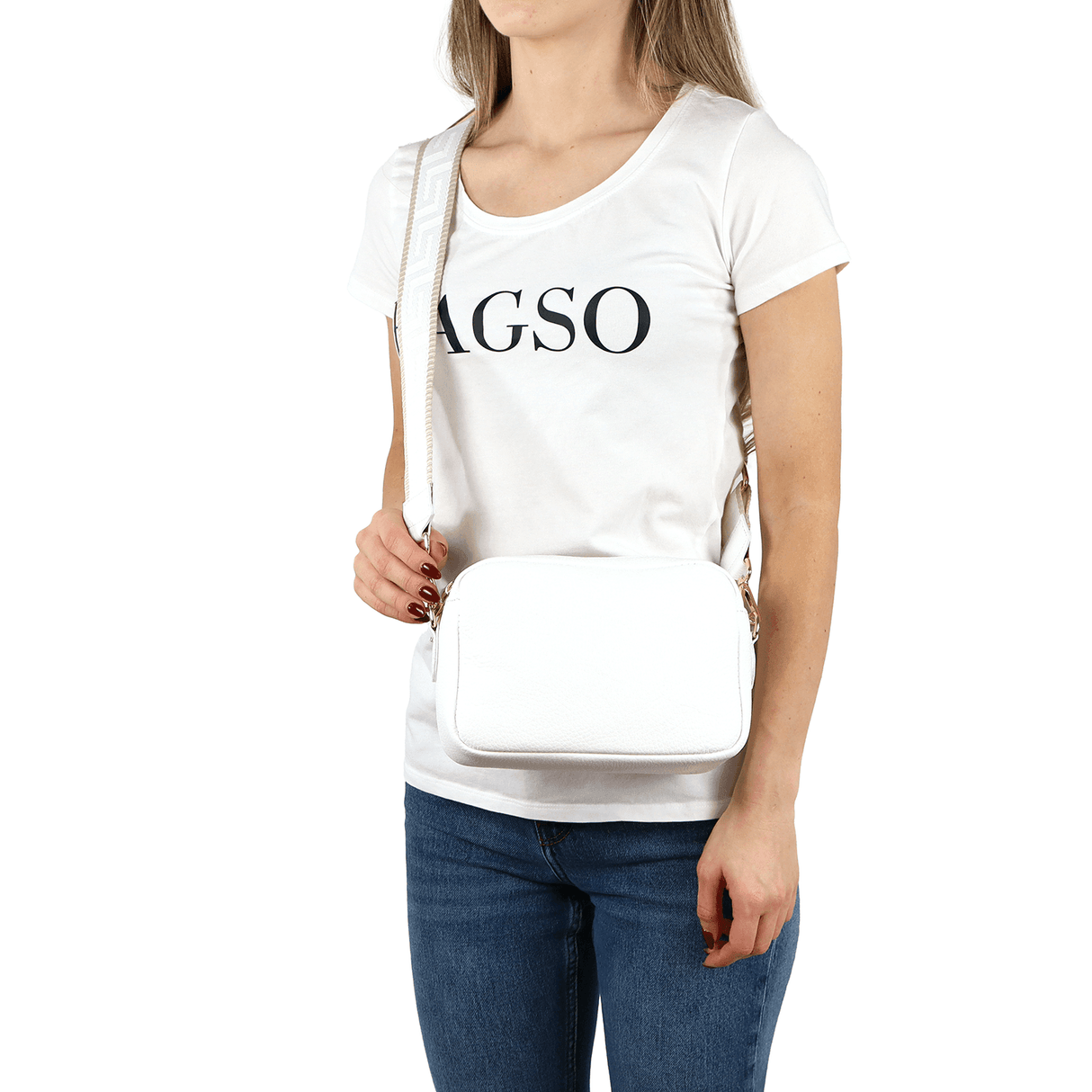 Geantă din piele naturală cu 2 mânere pentru damă Noma - alb