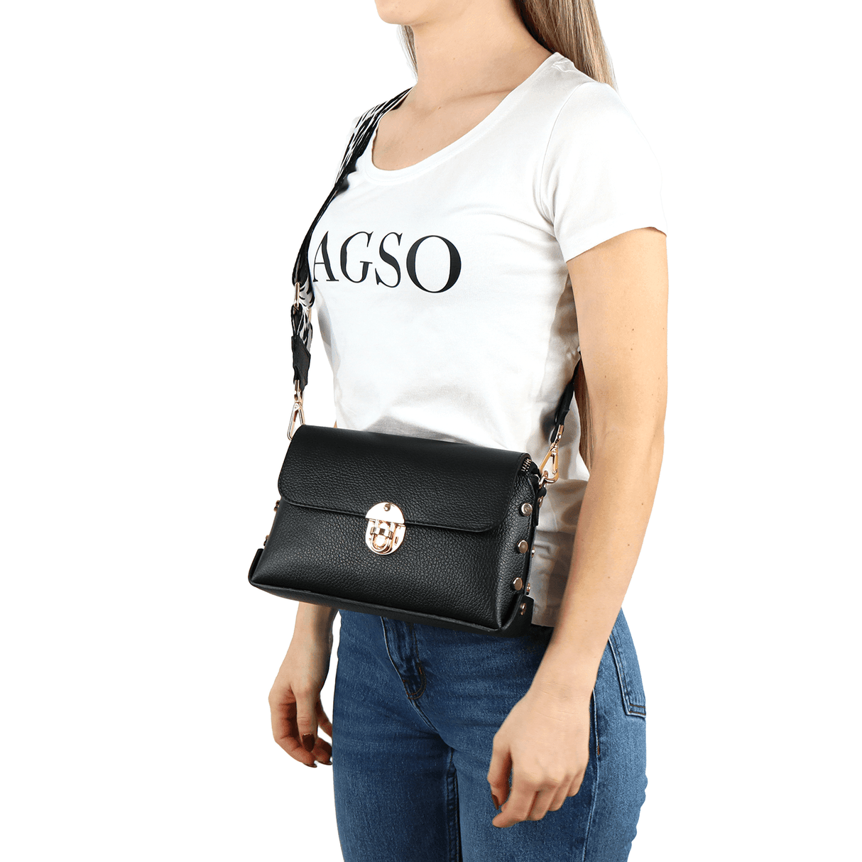 Geantă din piele naturală de umăr damă Antoanella - roșu/alb