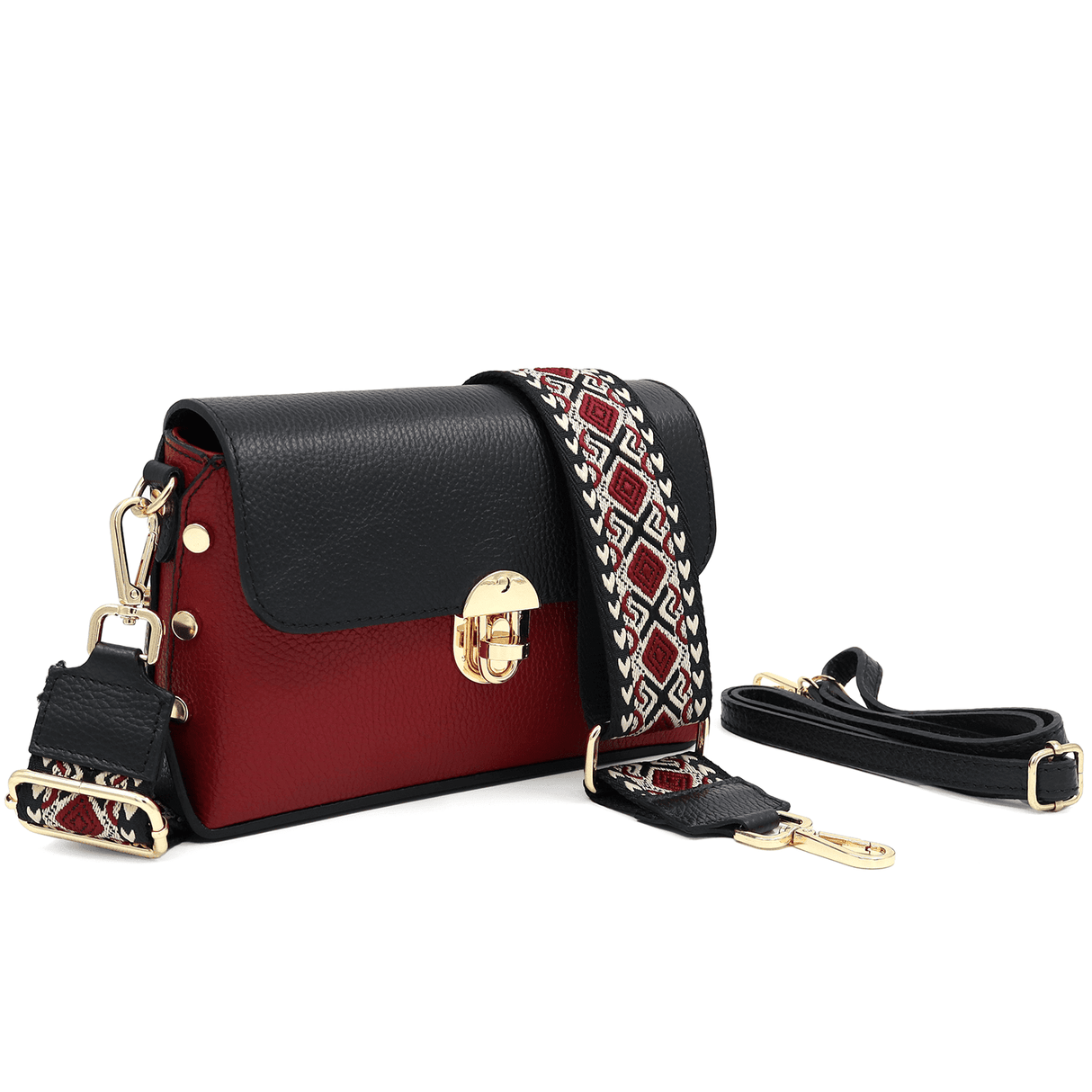 Geantă din piele naturală pentru damă Antoanella - roșu/negru