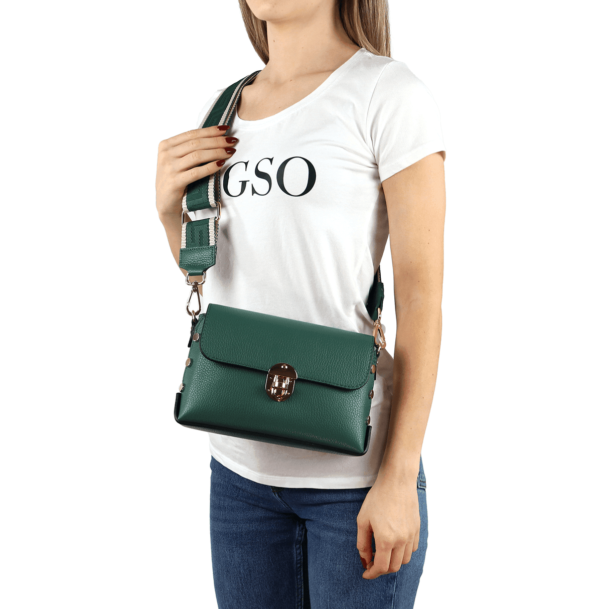 Geantă din piele naturală de umăr damă Antoanella - verde închis