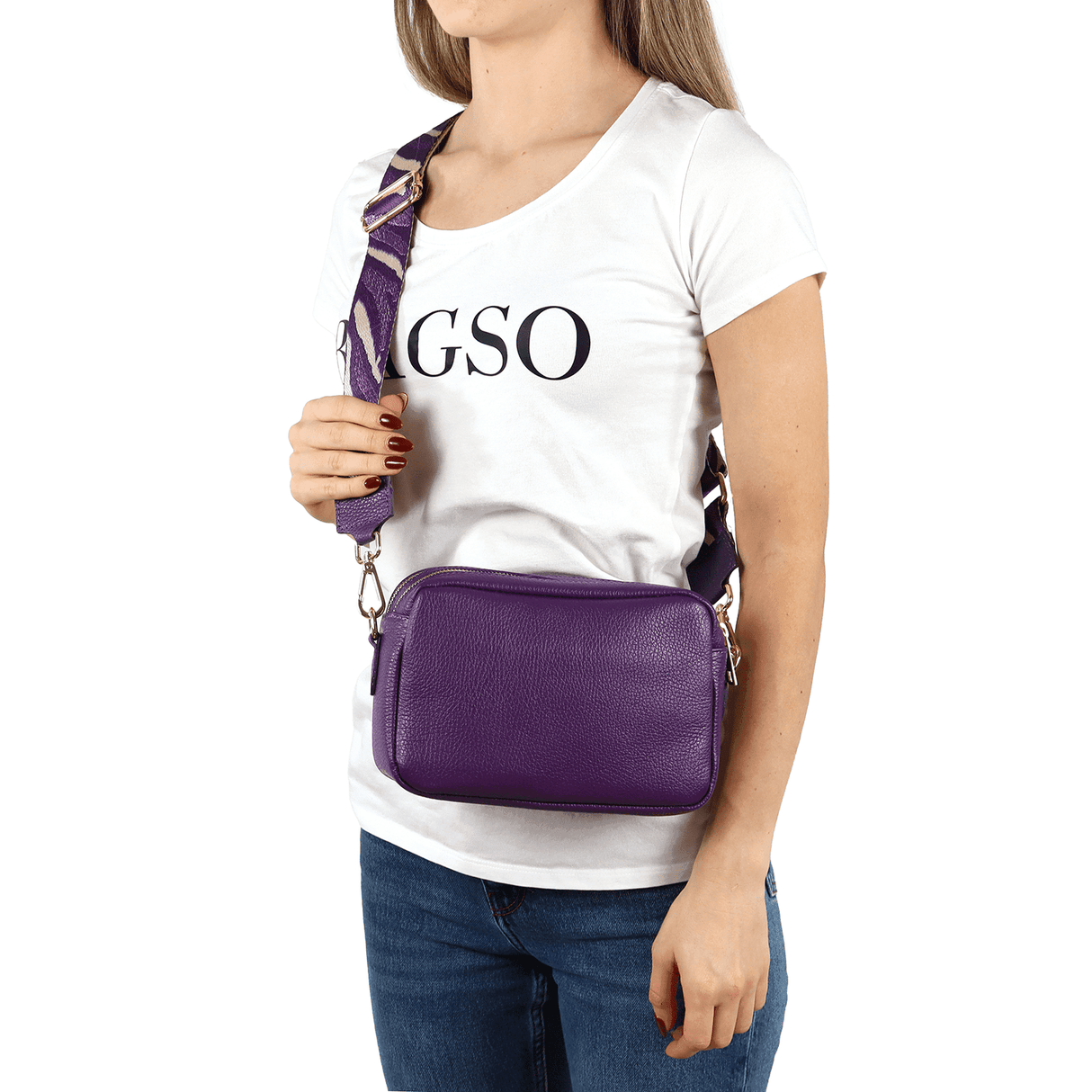 Geantă din piele naturală cu 2 mânere pentru damă Noma - auriu