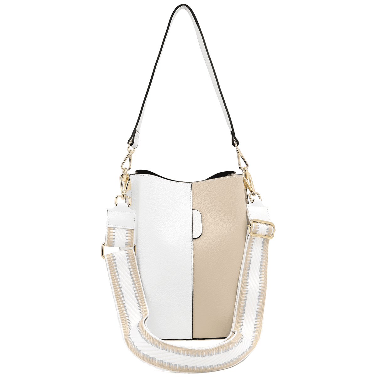 Geantă de damă din piele naturală cu 2 mânere Alba - alb/bej