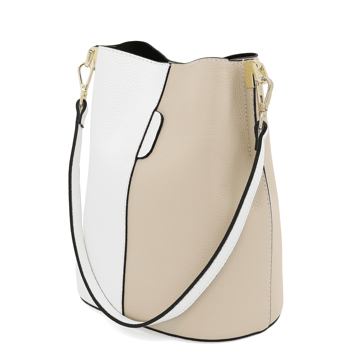 Geantă de damă din piele naturală cu 2 mânere Alba - alb/bej