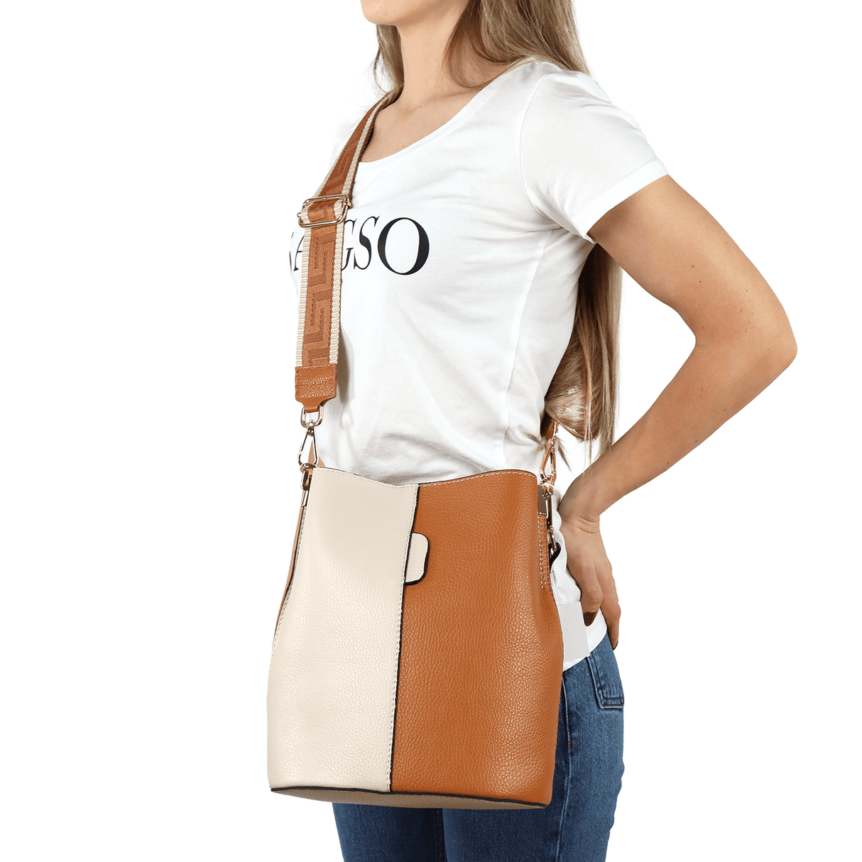 Geantă de damă din piele naturală cu 2 mânere Alba - albastru închis