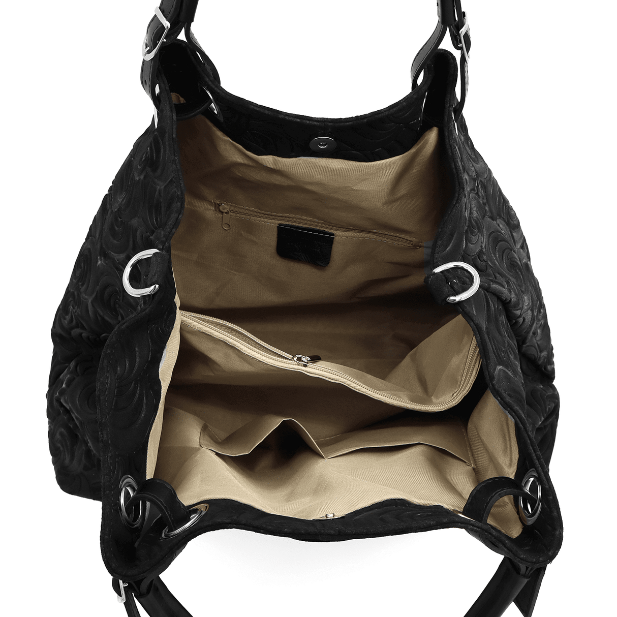 Geantă mare de damă din piele naturală - negru