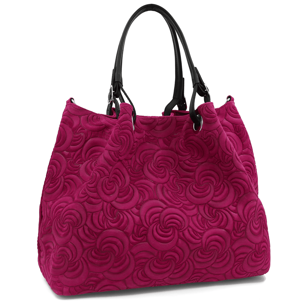 Geantă mare de damă din piele întoarsă naturală Rosie - fucsie