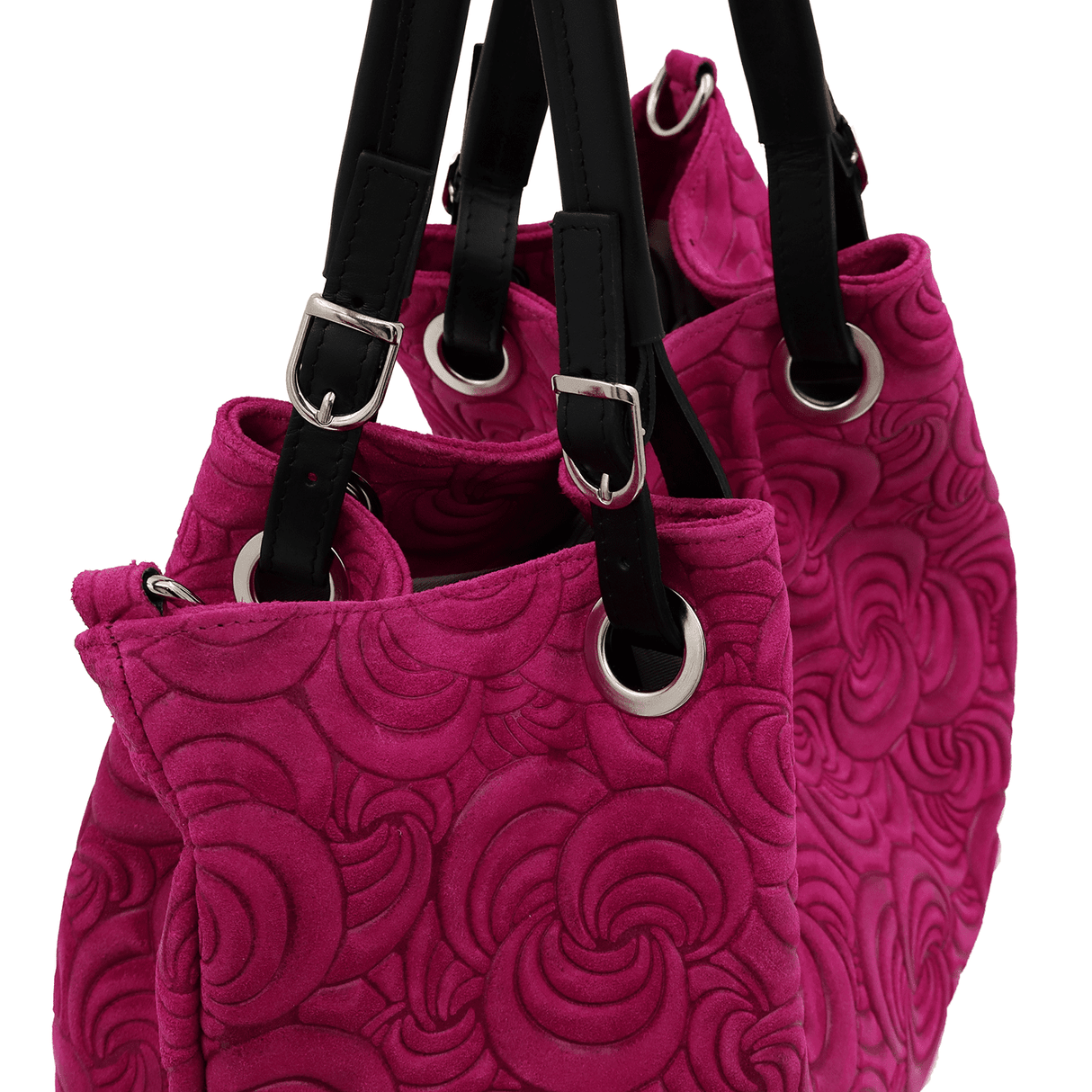 Geantă mare de damă din piele întoarsă naturală Rosie - fucsie