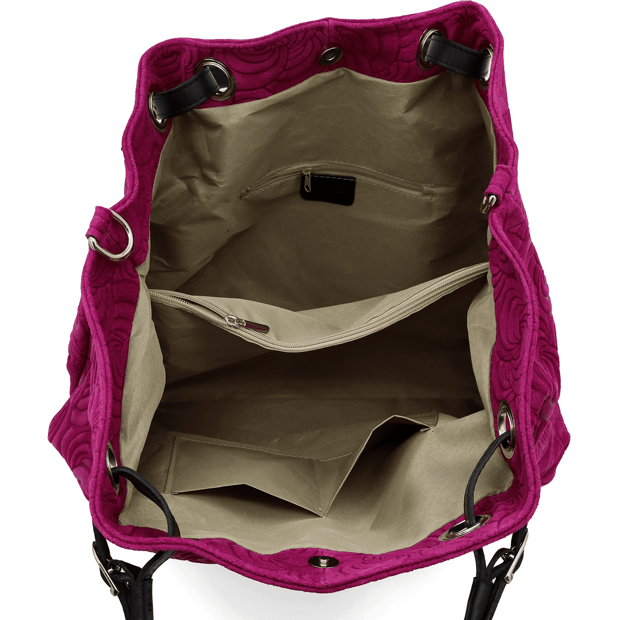 Geantă mare de damă din piele întoarsă naturală Rosie - fucsie