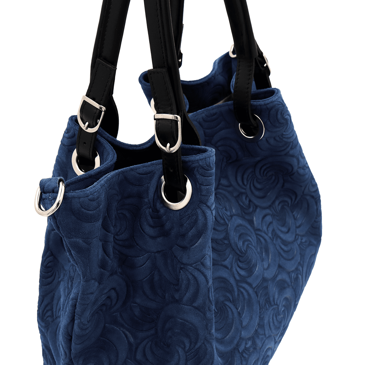 Geantă mare de damă din piele întoarsă naturală Rosie - albastru