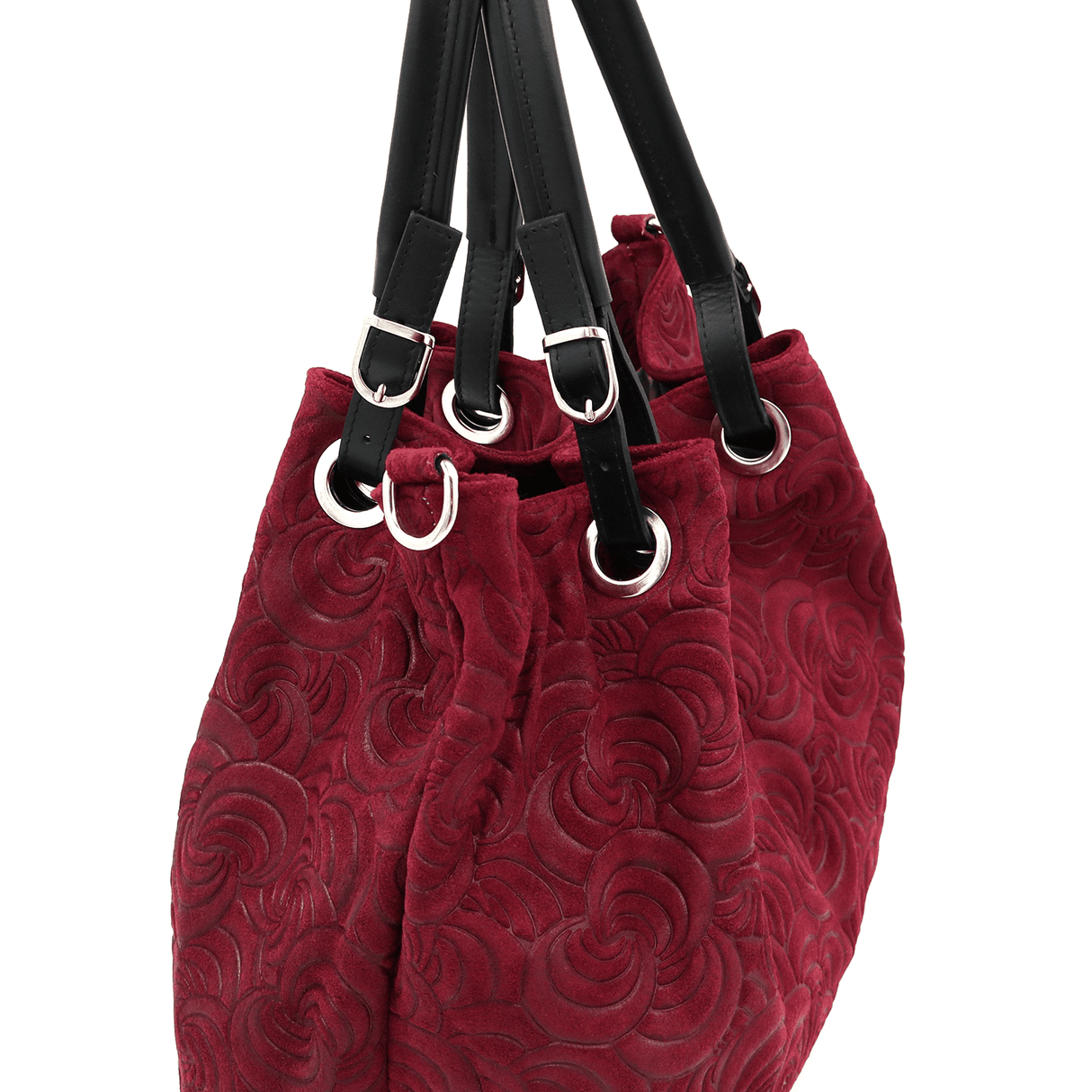 Geantă mare de damă din piele întoarsă naturală Rosie - bordo