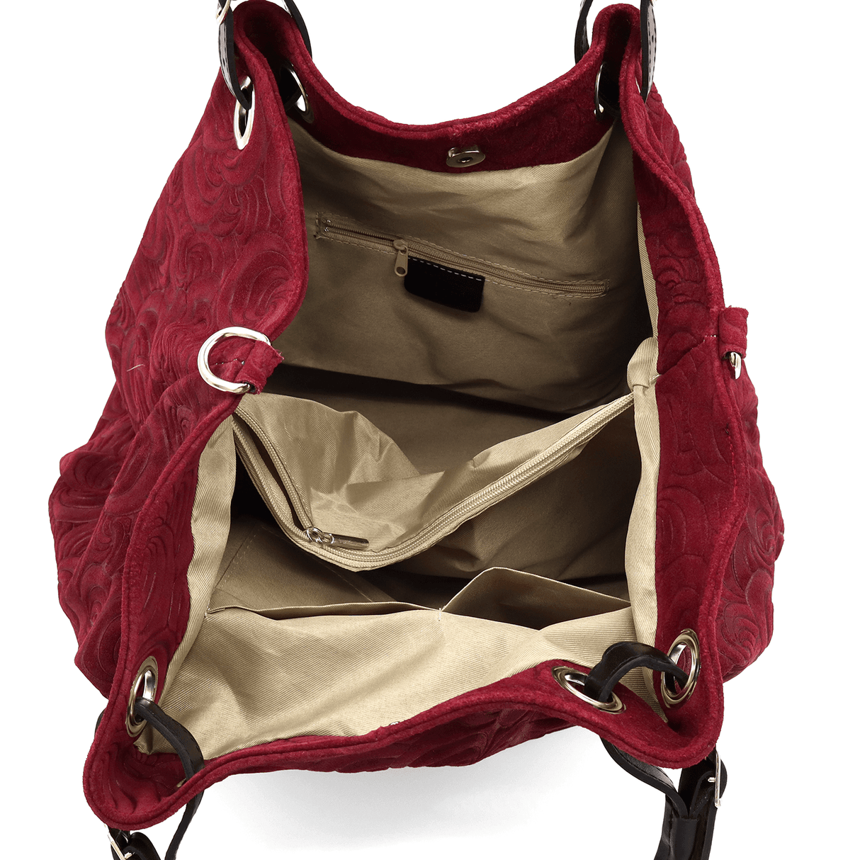 Geantă mare de damă din piele întoarsă naturală Rosie - bordo