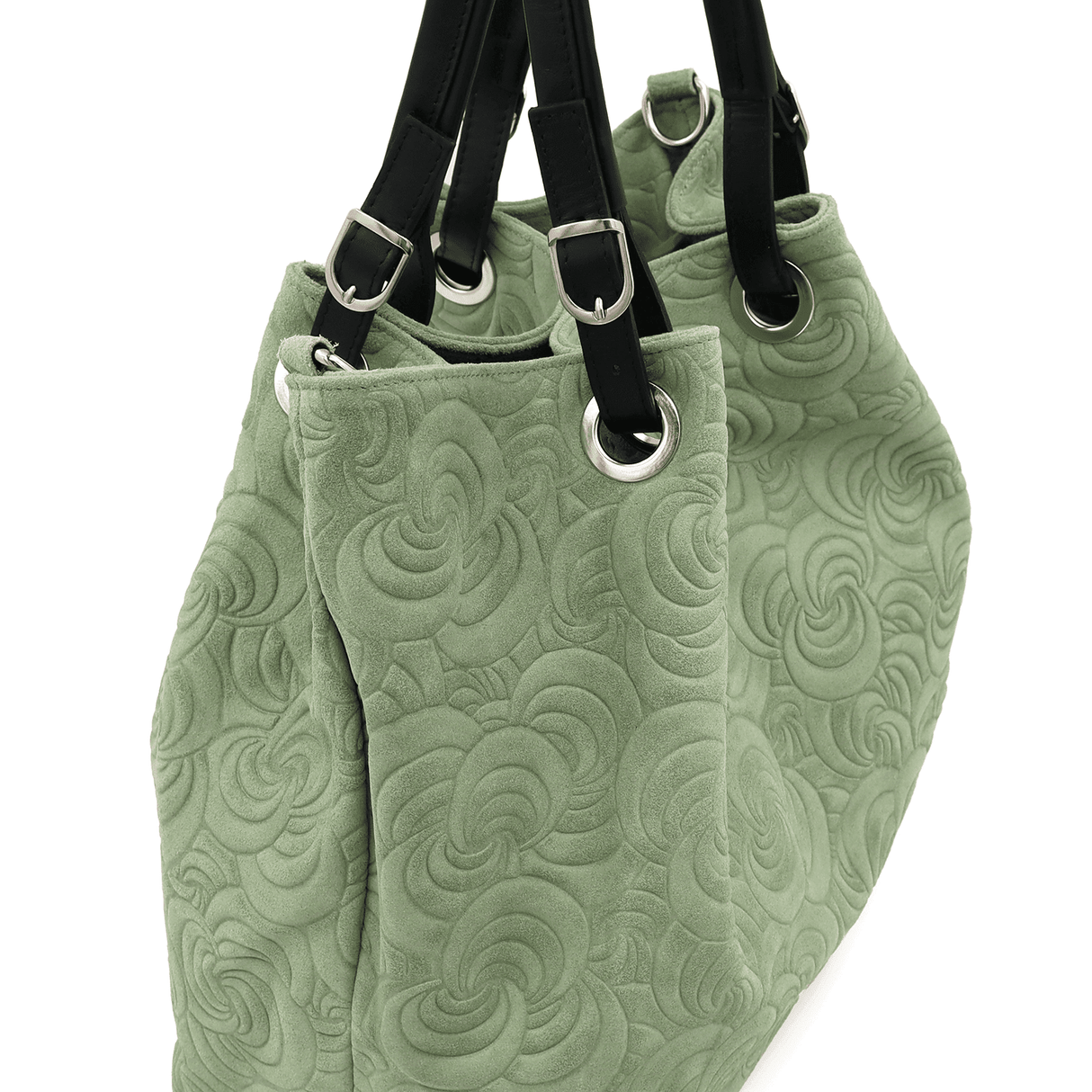 Geantă mare de damă din piele întoarsă naturală Rosie - verde