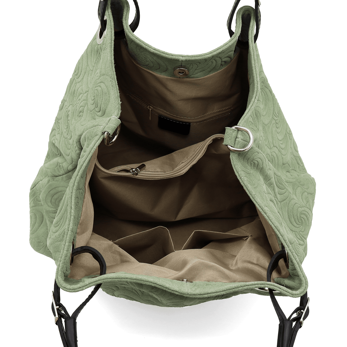 Geantă mare de damă din piele întoarsă naturală Rosie - verde